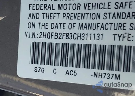 2012 Honda Civic Ex из США, поврежденный, VIN 2HGFB2F83CH311131